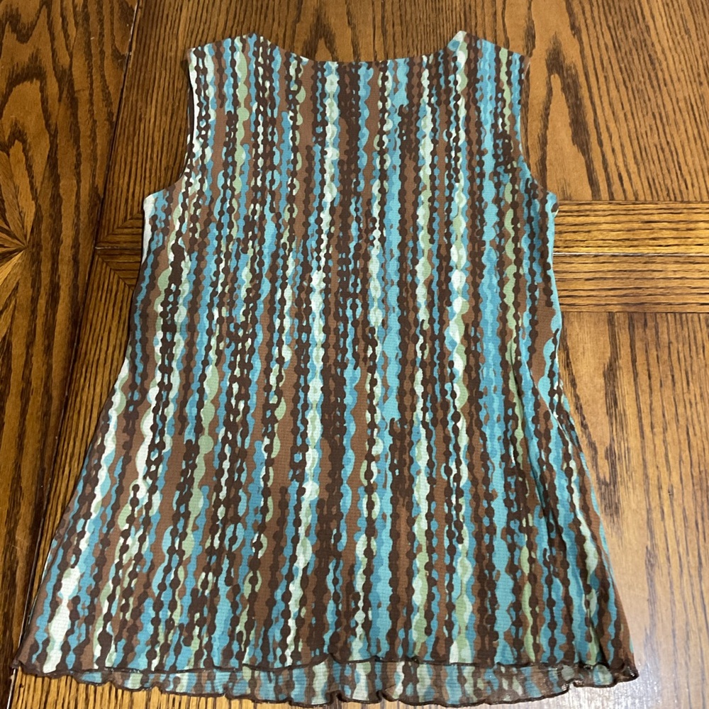 Aqua, brown & cream sleeveless top with braided bodice S - Picture 3 of 10